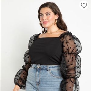 Eloquii Organza Sleeve Top Black 14/16